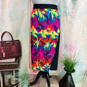📌Worthington Eye-Catcher Exotic Print Rainbow  Color Jungle Zipper Skirt